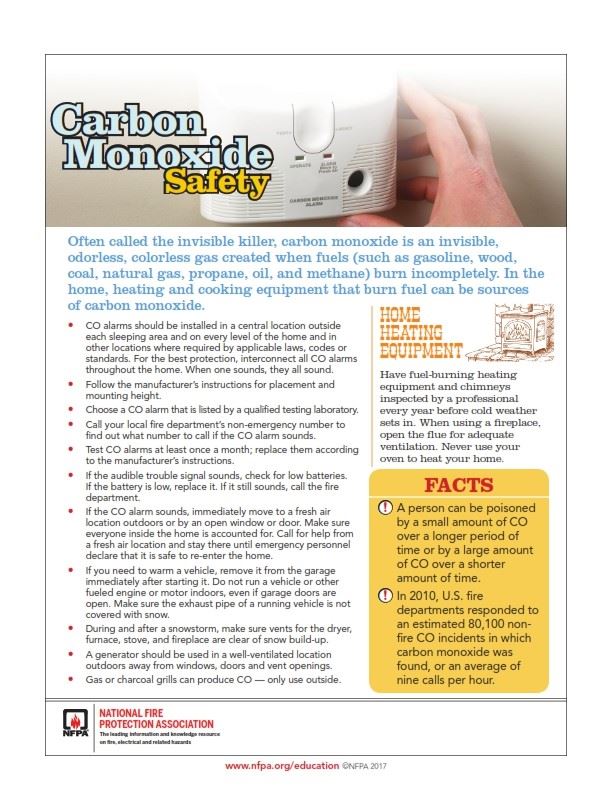 Carbon monoxide safety sheet
